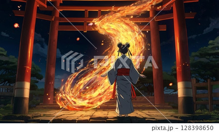 炎の神に捧げる神楽舞 ― 幻想世界の和風デジタル絵巻 炎の神に捧げる神楽舞 ― 幻想世界の和風デジタル絵巻 128398650