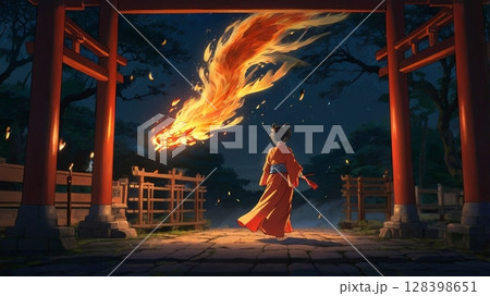 炎の神に捧げる神楽舞 ― 幻想世界の和風デジタル絵巻 炎の神に捧げる神楽舞 ― 幻想世界の和風デジタル絵巻 128398651
