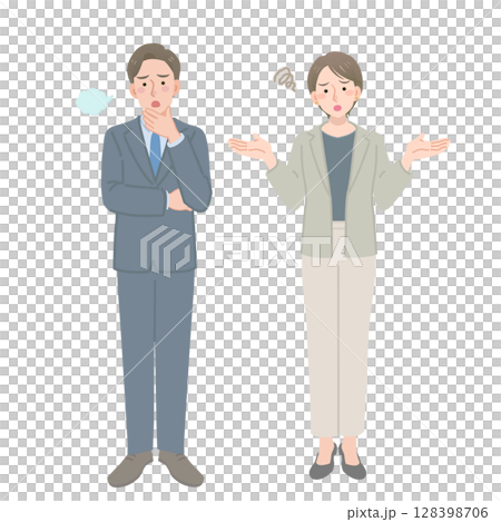 西裝革履、滿臉憂容的男女 128398706