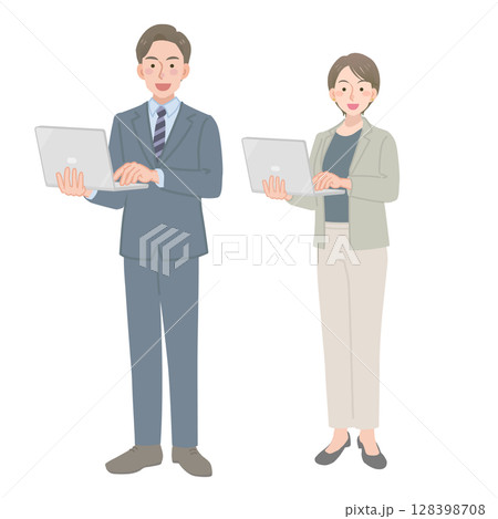 パソコンを持っているスーツの男女 128398708