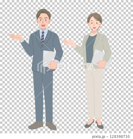 西裝革履的男人和女人拿著電腦 128398710