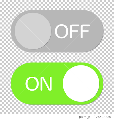 Vector illustration set of sliding ON and OFF switches in gray and green Vector illustration set of sliding ON and OFF switches in gray and green 128398880
