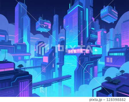 イラスト素材：未来都市の風景 128398882