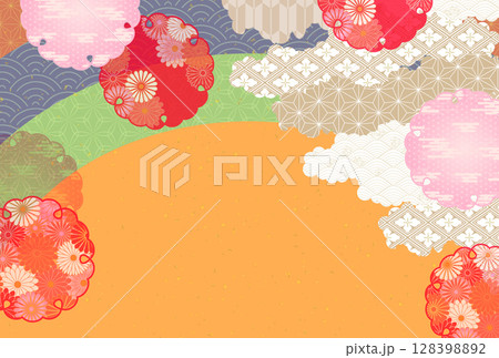 秋　和柄　カラフル　背景	 128398892