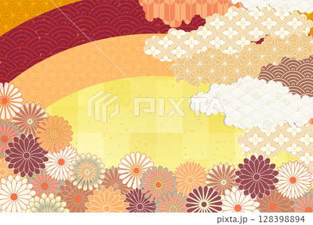 秋　和柄　カラフル　背景	 128398894
