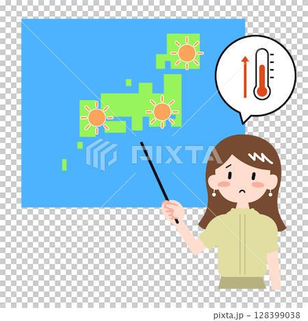 全国的に晴れて暑くなる予報のイラスト 128399038