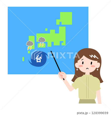 台風の予報をするイラスト 128399039