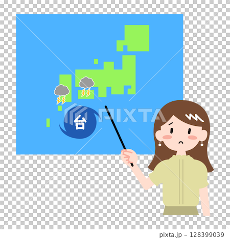 台風の予報をするイラスト 128399039