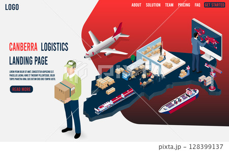 Canberra Logistics Landing page with Global Logistics, Warehouse, Sea Freight.  128399137