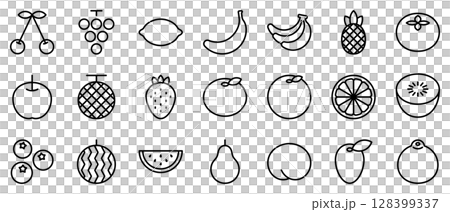 水果圖示線條畫設定簡單的黑線向量 水果圖示線條畫設定簡單的黑線向量 128399337