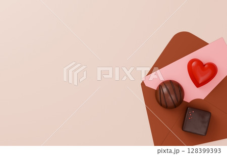 3D素材_バレンタインチョコレート_ラブレター 3D素材_バレンタインチョコレート_ラブレター 128399393