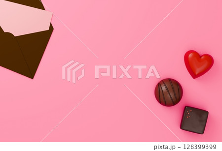 3D素材_バレンタインチョコレート_ラブレター 3D素材_バレンタインチョコレート_ラブレター 128399399