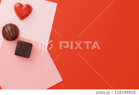 3D素材_バレンタインチョコレート_ラブレター 3D素材_バレンタインチョコレート_ラブレター 128399420