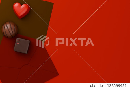 3D素材_バレンタインチョコレート_ラブレター 3D素材_バレンタインチョコレート_ラブレター 128399421