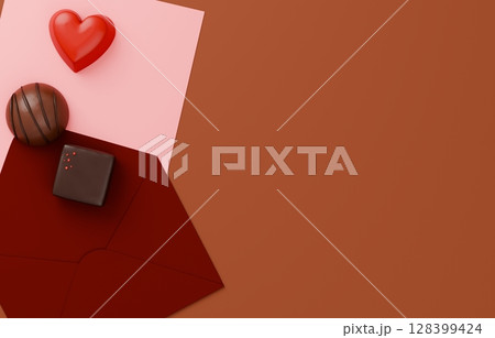3D素材_バレンタインチョコレート_ラブレター 128399424