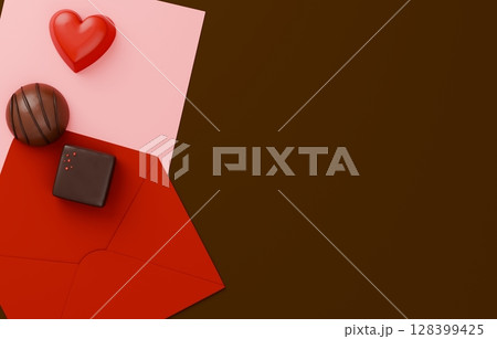 3D素材_バレンタインチョコレート_ラブレター 128399425