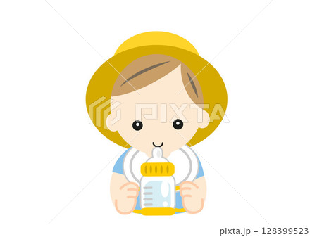 お水を飲む帽子をかぶった赤ちゃん お水を飲む帽子をかぶった赤ちゃん 128399523