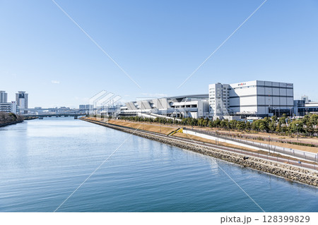 東京都江東区豊洲　様々な水産物を取り扱う快晴の豊洲市場（水産卸売場棟） 128399829