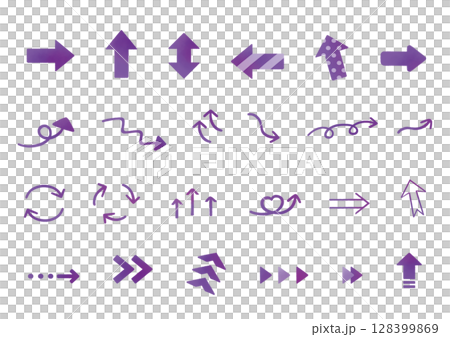 Arrow set of various shapes and patterns_Purple 128399869