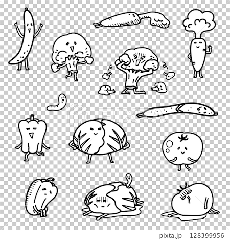 A set of anthropomorphized vegetables with various emotions 128399956