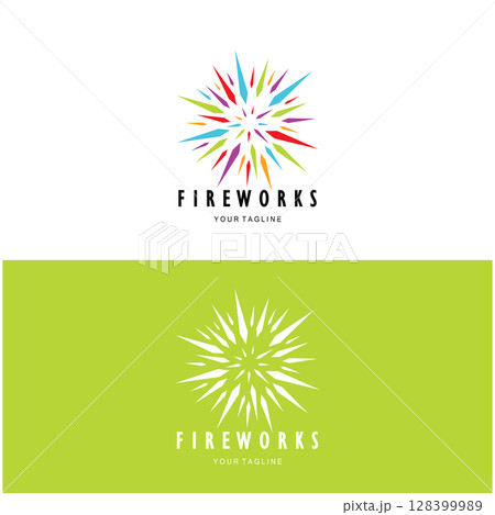 Fireworks logo design with creative colorful sparks in modern style.logo for business,brand,celebration,fireworks,firecrackers 128399989
