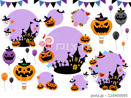 ハロウィンアイコンセット、紫、気球、かわいい、イラスト 128400095