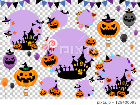 ハロウィンアイコンセット、紫、気球、かわいい、イラスト 128400095