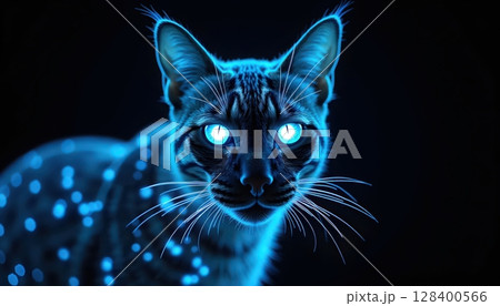 "Neon panther face glowing with dark ambient lighting, cyber wildcat in futuristic jungle "Neon panther face glowing with dark ambient lighting, cyber wildcat in futuristic jungle 128400566