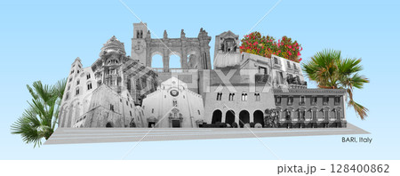 Collage or art design about Bari, Puglia, South Italy Collage or art design about Bari, Puglia, South Italy 128400862