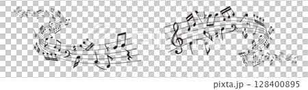 Wavy music sheet: background vector illustration of musical notes lined up on staves 128400895