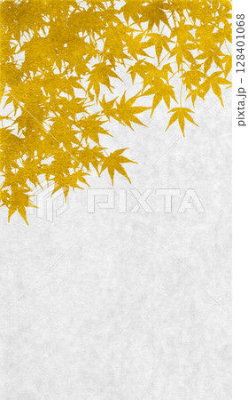 リアルなモミジを金箔で描いた、和風のシルエットアート 128401068