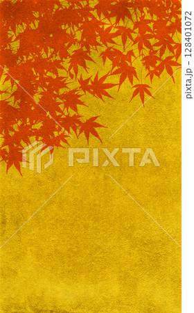 リアルな紅葉を金箔に描いた、和風のシルエットアート リアルな紅葉を金箔に描いた、和風のシルエットアート 128401072