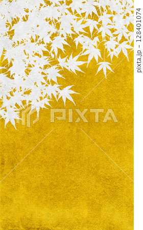 リアルなモミジを金箔で描いた、和風のシルエットアート 128401074