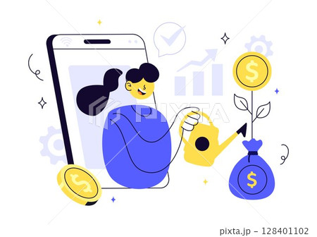 Fintech Vector Illustration Featuring Finance, Financial Technology, Online Banking, Crowdfunding, and Business Investment Banking Payment Background Fintech Vector Illustration Featuring Finance, Financial Technology, Online Banking, Crowdfunding, and Business Investment Banking Payment Background 128401102