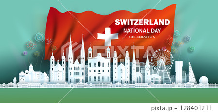 Anniversary celebration independence Switzerland day and travel landmarks zurich. 128401211