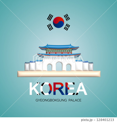 Travel Gyeongbokgung palace in South korea landmark symbol and icon. Beautiful and famous building architecture in Korea, Tour landmark Gyeongbokgung palace in 3d rendering. 128401213