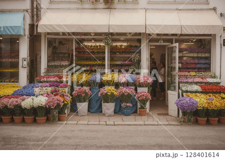 花屋の街にある花々 128401614