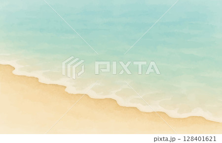 水彩風の海背景 | シンプルで夏らしい海辺のイラスト素材 128401621