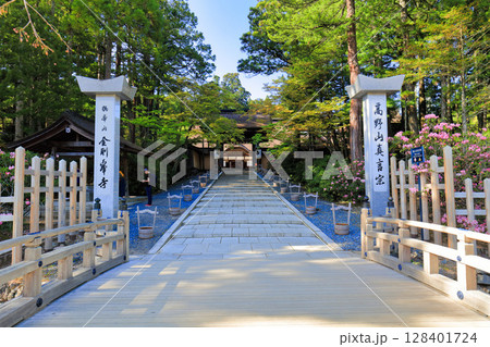 【和歌山県】晴天下の金剛峯寺の正門（高野山） 128401724