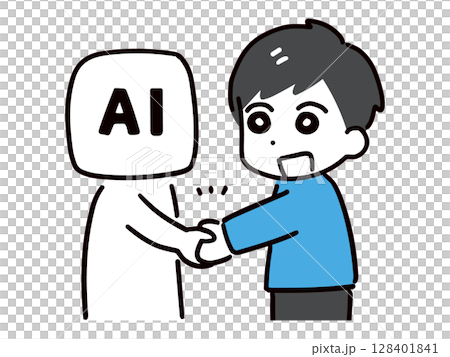 A young man coexisting with AI 128401841