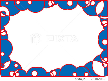 丸と円で作られた綺麗なフレーム・中央透過・青に赤の縁取り 128402069