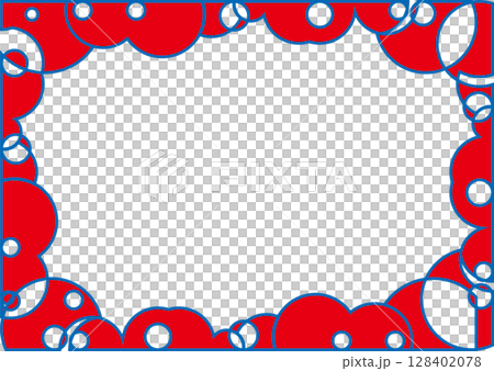 A beautiful frame made of circles, transparent center, red with blue border 128402078