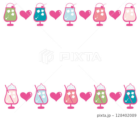 カラフル夏スイーツのフレーム クリームソーダ カラフル夏スイーツのフレーム クリームソーダ 128402089