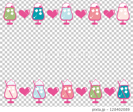 カラフル夏スイーツのフレーム クリームソーダ カラフル夏スイーツのフレーム クリームソーダ 128402089