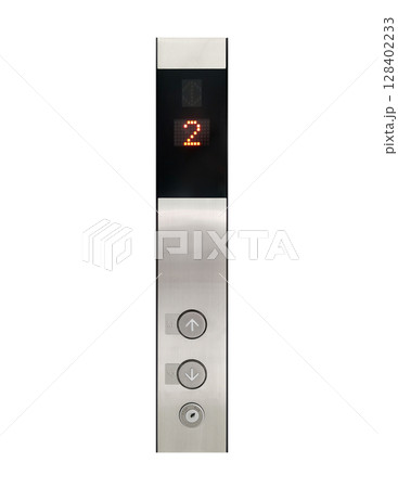 Elevator up and down buttons, separated on a white background. Elevator up and down buttons, separated on a white background. 128402233