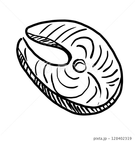 Salmon fillet Hand drawn line art sketch doodle fisherman aesthetic coastal nautical illustration  128402319
