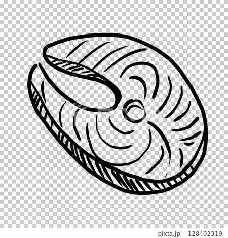 Salmon fillet Hand drawn line art sketch doodle fisherman aesthetic coastal nautical illustration  128402319