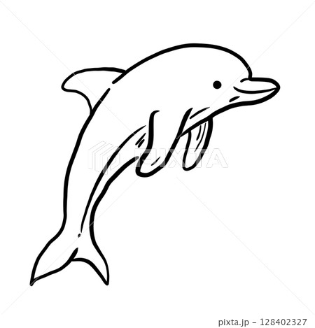 Dolphin Hand drawn line art sketch doodle fisherman aesthetic coastal nautical illustration  128402327
