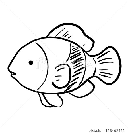 Clown Fish Hand drawn line art sketch doodle fisherman aesthetic coastal nautical illustration  128402332