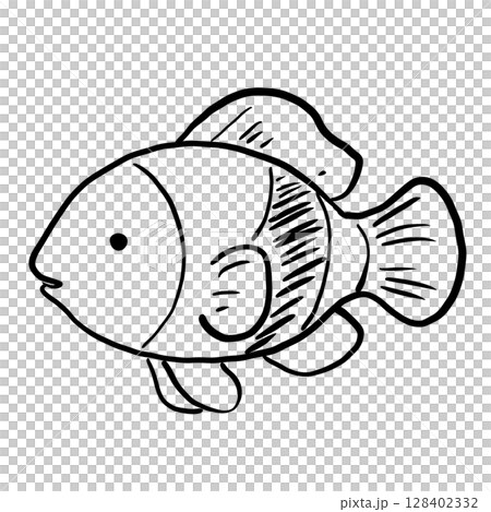 Clown Fish Hand drawn line art sketch doodle fisherman aesthetic coastal nautical illustration  128402332